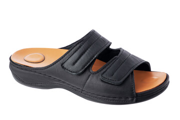 Orthopedic leather sandals or slippers isolated on white background