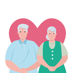 Obraz premium elderly couple smiling, old woman and old man with heart background vector illustration design