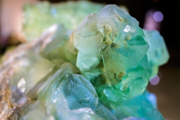 Closeup of a natural transparent green crystal