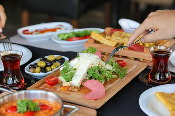 couple having breakfast at restaurant in the morning