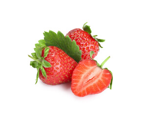 Fresh ripe red strawberries isolated on white