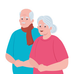 elderly couple smiling, old woman and old man couple in love vector illustration design