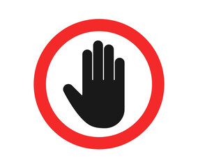 Stop sign icon. No entry sign vector icon.  No entry hand sign icon. 
