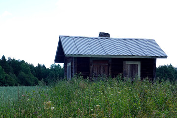 Fototapeta na wymiar Old cabin and field. Copy space.