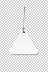 Blank white triangle paper price tag isolated on transparent background