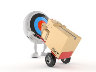 Bull's eye character with hand truck