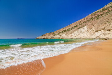The tropical, scenic nudist beach of Potamos on Gavdos island, Greece.