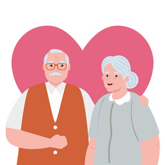 elderly couple smiling, old woman and old man with heart background vector illustration design