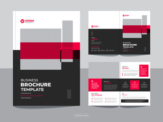 Clean corporate business bifold brochure magazine print-ready design template with minimal, creative and abstract shapes in A4 format