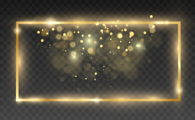 Obraz premium Gold glitter with shiny gold frame on a transparent black background. Vector luxury golden background.