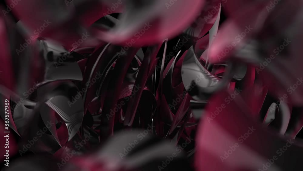 Wall mural computer graphics in motion three dimensional curved rounded shapes in maroon