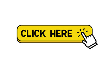Click here web button. Isolated website buy or register bar icon with hand finger clicking cursor, design template.