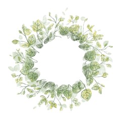 Green Aquarel leaf frame for decoration celebration on white background