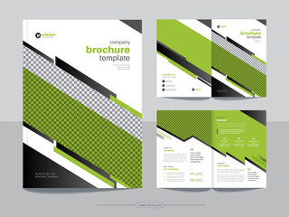 Clean corporate business bifold brochure magazine print-ready design template with minimal, creative and abstract shapes in A4 format