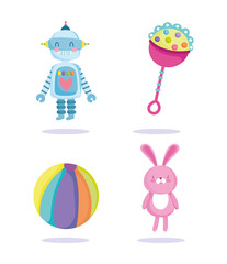 robot rattle rabbit and ball toys object for small kids to play cartoon icons