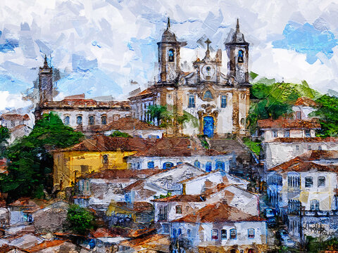 Coleção de pinturas baseadas em fotos reais da cidade histórica de Ouro Preto, em Minas Gerais, Brasil.