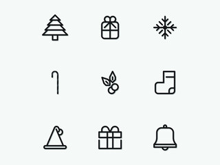 Christmas Icons set with White Background. Linear, outlined, simple, Web symbols for web sites and mobile app. Trendy design.