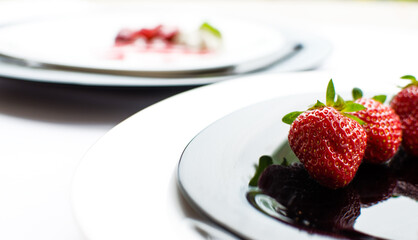 Red delicious strawberries for desserts and fresh juices in summer for ice cream