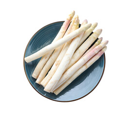 Fresh raw asparagus isolated on white, top view