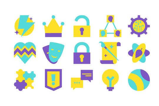 Personalities and archetypes flat vector icons set