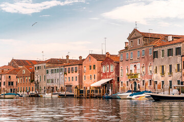 The beautiful city of Venice in Italy seen from the boat.