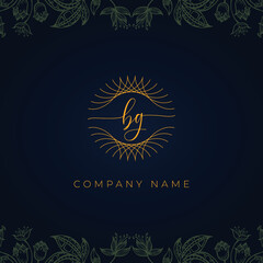 Fototapeta na wymiar Elegant luxury letter BG logo. This icon incorporate with abstract rounded thin geometric shape in floral background.It will be suitable for which company or brand name start those initial.