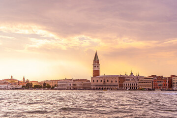 The beautiful city of Venice in Italy seen from the boat.