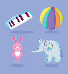 toys object for small kids to play cartoon piano elephant rabbit and ball icons