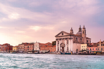 The beautiful city of Venice in Italy seen from the boat.