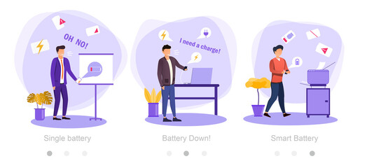 A set of vector illustrations of different battery cases. Smart battery concept.