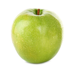 Fresh juicy green apple with water drops isolated on white