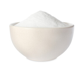 Baking soda in ceramic bowl isolated on white
