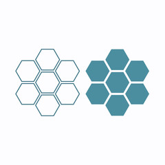 Set of thin outline and flat honeycomb icons. Geometric hexagon shape element. Abstract EPS 10 illustration. Concept vector sign.