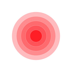 Red circle rings icon, symbol of body pain. Point problem sign. Vector radial illustration