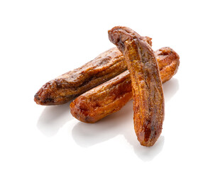Dried bananas on white background