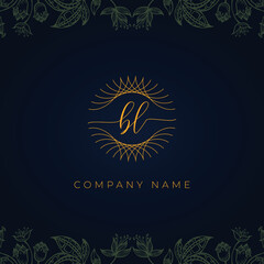 Fototapeta na wymiar Elegant luxury letter BL logo. This icon incorporate with abstract rounded thin geometric shape in floral background.It will be suitable for which company or brand name start those initial.