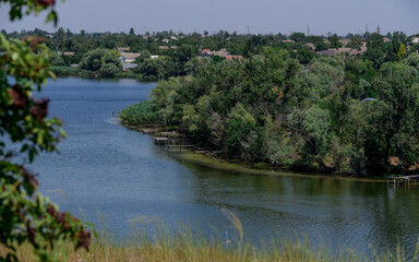 Fototapeta na wymiar Dnieper river on a summer day, beautiful summer landscape, Ukraine.