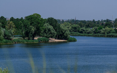 Fototapeta na wymiar River Dnieper. Top view of the banks of the Dnieper River. Landscape. Ukraine.
