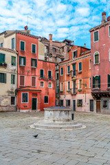 The beautiful city of Venice in Italy seen from the boat.