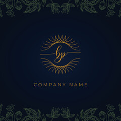 Fototapeta na wymiar Elegant luxury letter BP logo. This icon incorporate with abstract rounded thin geometric shape in floral background.It will be suitable for which company or brand name start those initial.