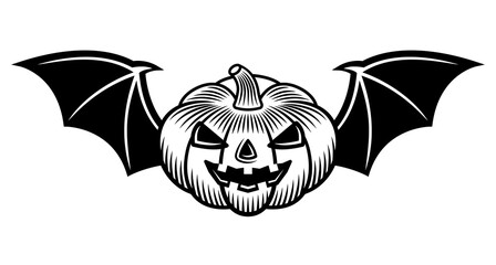 Halloween pumpkin with bat wings black vector
