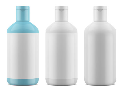 Realistic Packaging For Cosmetics. Shampoo, Shower Gel Glossy Bottle Mockup. Vector EPS 10