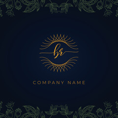 Fototapeta na wymiar Elegant luxury letter BR logo. This icon incorporate with abstract rounded thin geometric shape in floral background.It will be suitable for which company or brand name start those initial.