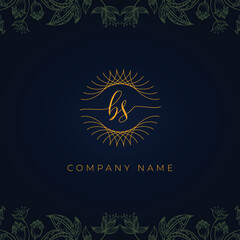 Fototapeta na wymiar Elegant luxury letter BS logo. This icon incorporate with abstract rounded thin geometric shape in floral background.It will be suitable for which company or brand name start those initial.