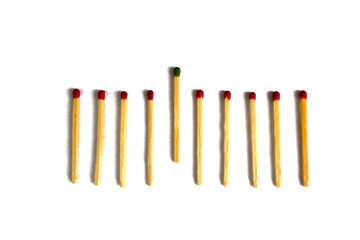Matches folded in a row, one stands out