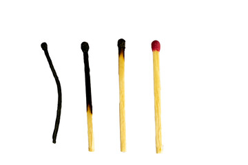 Matches in a row from burnt to whole