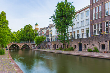 Traditional dutch houses, streets and bridges Utrecht