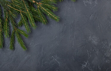 Christmas dark background with Christmas tree and decor