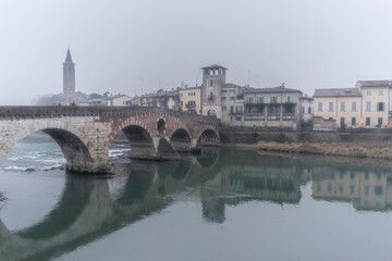 Ponte della Pietra Bridge in Verona, Italy