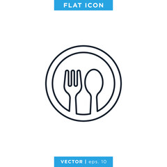 Spoon and Fork Linear Icon Vector Logo Design Template. Editable Stroke